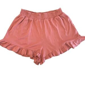 American Eagle Relaxed Fit Soft Cotton Ruffle Hem Elastic Waist High Rise Shorts